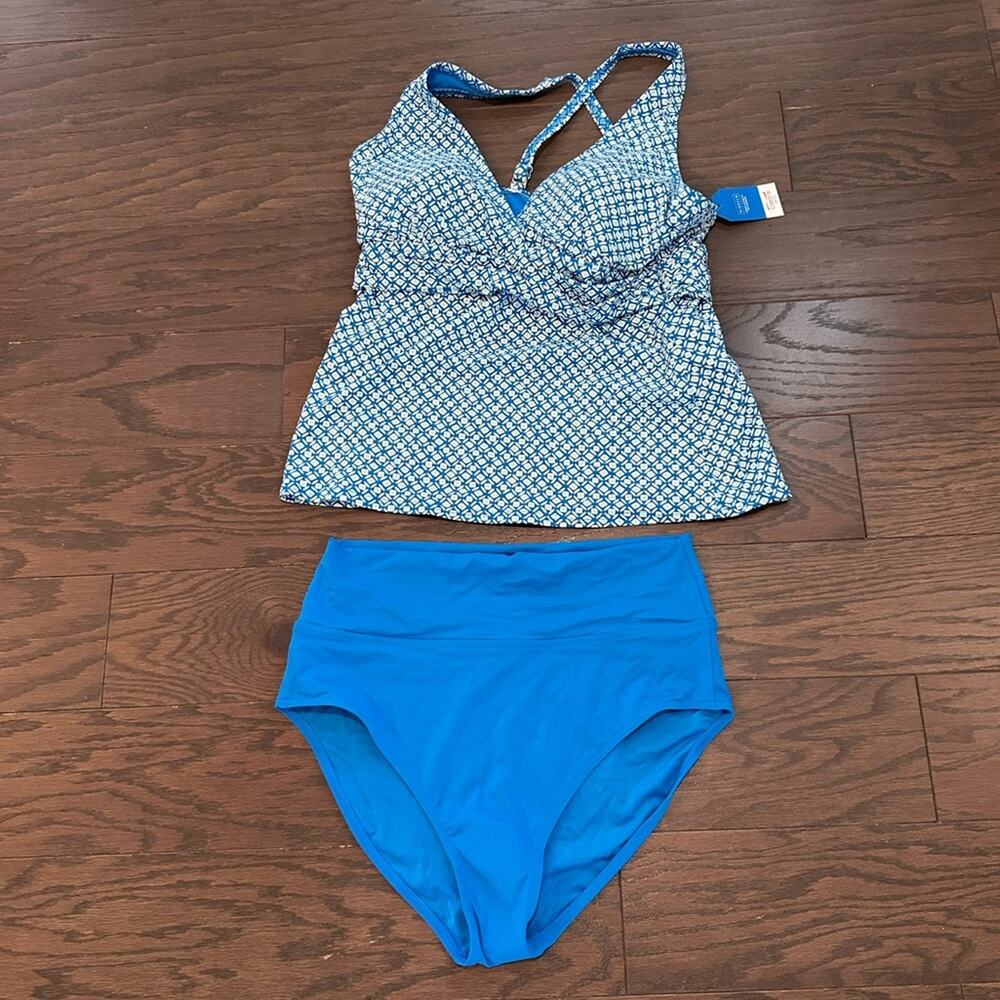 Lands' End Chlorine Resistant Wrap Tankini Swimsuit Set Size 10/12 Medium NWT